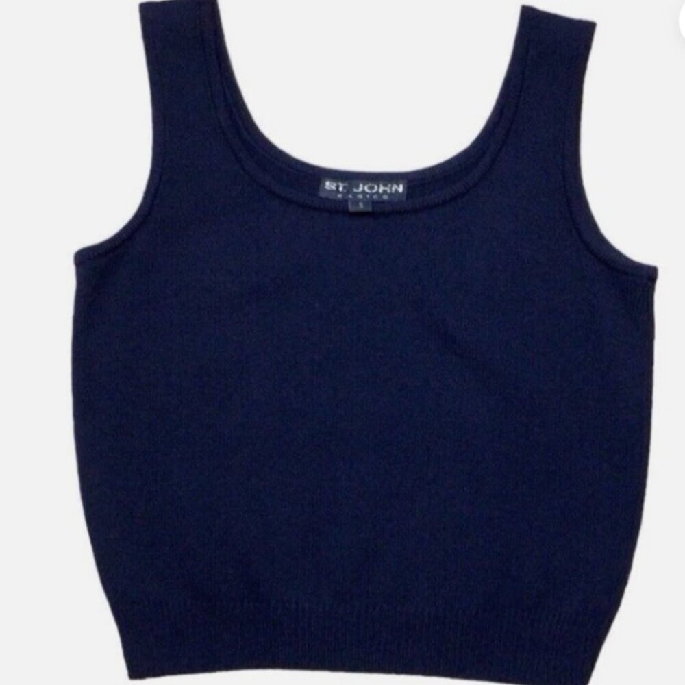 St. John Basics Womens Medium Navy Blue Vintage Santana Knit Scoop Neck Tank Top - Picture 6 of 6